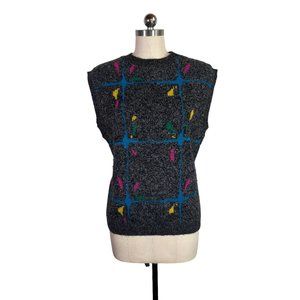 vintage 80s pop art knit sweater vest top S retro funky vaporwave nerd USA vtg